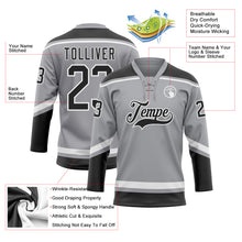 Laden Sie das Bild in den Galerie-Viewer, Custom Gray Black-White Hockey Lace Neck Jersey

