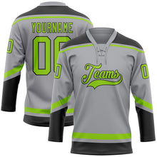 Laden Sie das Bild in den Galerie-Viewer, Custom Gray Neon Green-Black Hockey Lace Neck Jersey
