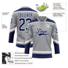 Load image into Gallery viewer, Custom Gray Navy-White Hockey Lace Neck Jersey
