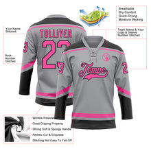 Laden Sie das Bild in den Galerie-Viewer, Custom Gray Pink-Black Hockey Lace Neck Jersey
