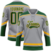 Laden Sie das Bild in den Galerie-Viewer, Custom Gray Green-Gold Hockey Lace Neck Jersey
