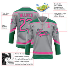 Laden Sie das Bild in den Galerie-Viewer, Custom Gray Pink-Kelly Green Hockey Lace Neck Jersey
