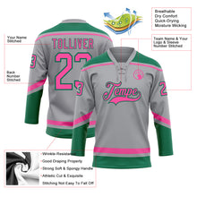 Загрузить изображение в средство просмотра галереи, Custom Gray Pink-Kelly Green Hockey Lace Neck Jersey
