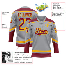 Laden Sie das Bild in den Galerie-Viewer, Custom Gray Crimson-Gold Hockey Lace Neck Jersey
