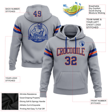 Custom Stitched Gray Royal-Orange Football Pullover Sweatshirt Hoodie