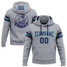 Load image into Gallery viewer, Custom Stitched Gray Navy-Teal Football Pullover Sweatshirt Hoodie
