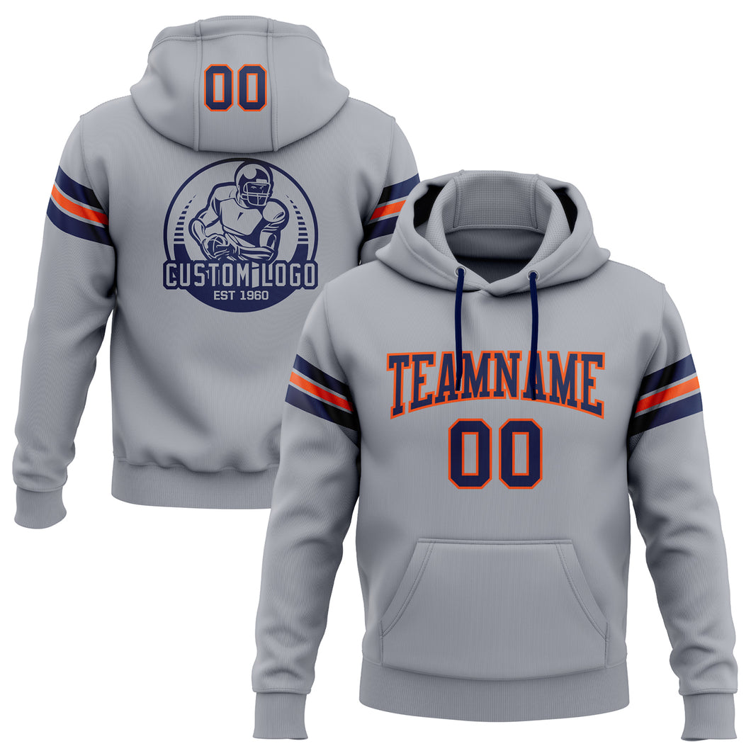 Custom Stitched Gray Navy-Orange Football Pullover Sweatshirt Hoodie