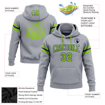 Custom Stitched Gray Neon Green-Navy Football Pullover Sweatshirt Hoodie