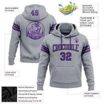 Custom Stitched Gray Purple-Black Football Pullover Sweatshirt Hoodie