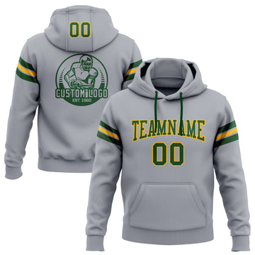 Custom Stitched Gray Green-Gold Football Pullover Sweatshirt Hoodie