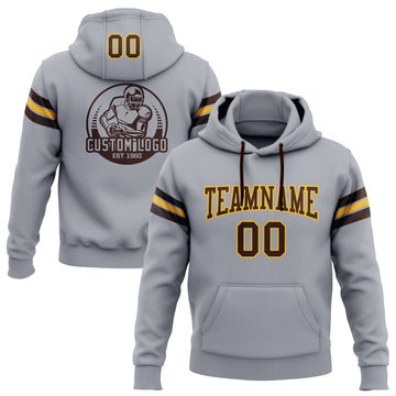 Custom Stitched Gray Brown-Gold Football Pullover Sweatshirt Hoodie