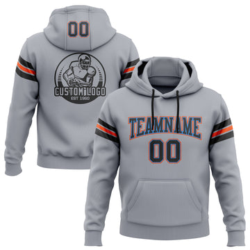 Custom Stitched Gray Black Electric Blue-Orange Football Pullover Sweatshirt Hoodie