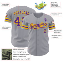 Load image into Gallery viewer, Custom Gray Purple-Gold Authentic Baseball Jersey
