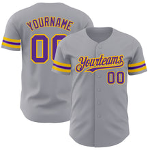 Load image into Gallery viewer, Custom Gray Purple-Gold Authentic Baseball Jersey
