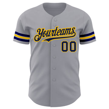 Custom Gray Navy-Gold Authentic Baseball Jersey