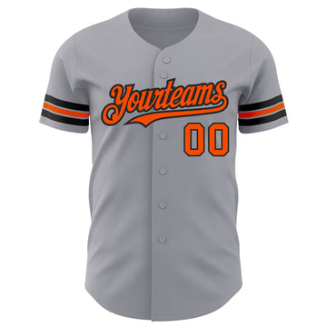 Custom Gray Orange-Black Authentic Baseball Jersey