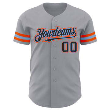 Custom Gray Black Powder Blue-Orange Authentic Baseball Jersey