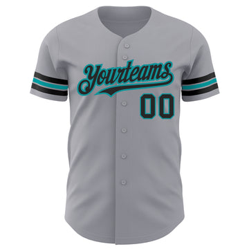 Custom Gray Black-Teal Authentic Baseball Jersey