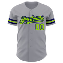 Laden Sie das Bild in den Galerie-Viewer, Custom Gray Neon Green-Navy Authentic Baseball Jersey
