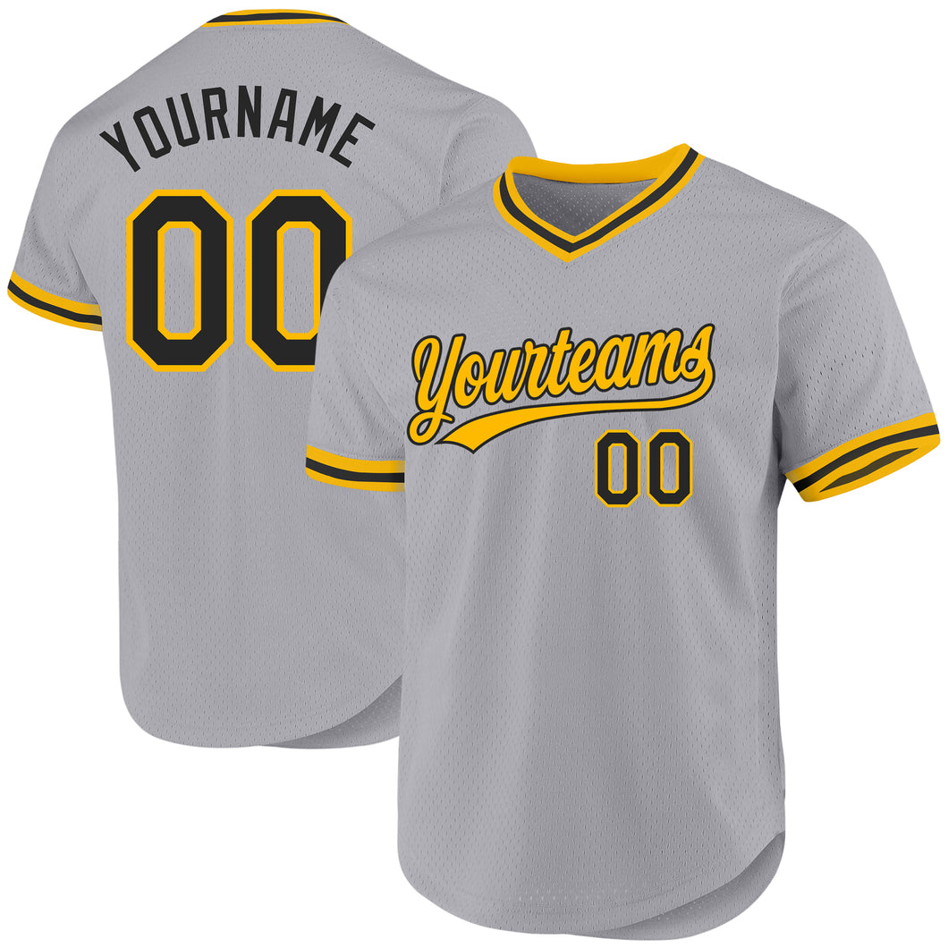 Custom Gray Black-Gold Authentic Throwback Baseball Jersey