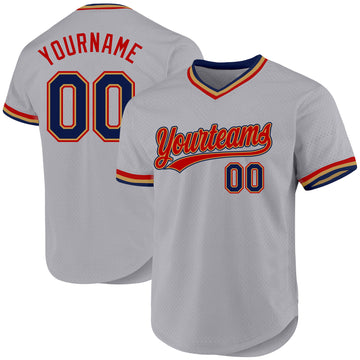 Custom Gray Navy Old Gold-Red Authentic Throwback Baseball Jersey