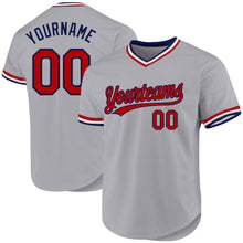 Load image into Gallery viewer, Custom Gray Red-Navy Authentic Throwback Baseball Jersey

