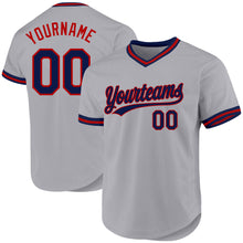 Load image into Gallery viewer, Custom Gray Navy-Red Authentic Throwback Baseball Jersey
