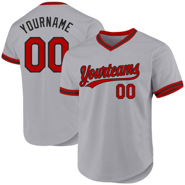 Custom Gray Red-Black Authentic Throwback Baseball Jersey