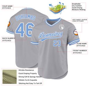 Custom Gray Light Blue-White Authentic Throwback Baseball Jersey