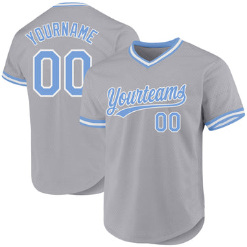 Custom Gray Light Blue-White Authentic Throwback Baseball Jersey