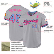 Laden Sie das Bild in den Galerie-Viewer, Custom Gray Light Blue Black-Pink Authentic Throwback Baseball Jersey
