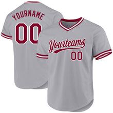 Load image into Gallery viewer, Custom Gray Maroon-White Authentic Throwback Baseball Jersey
