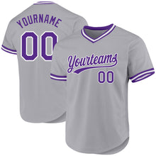 Load image into Gallery viewer, Custom Gray Purple-White Authentic Throwback Baseball Jersey
