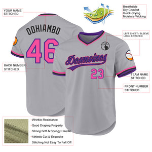 Custom Gray Pink Purple-Black Authentic Throwback Baseball Jersey