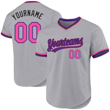 Laden Sie das Bild in den Galerie-Viewer, Custom Gray Pink Purple-Black Authentic Throwback Baseball Jersey
