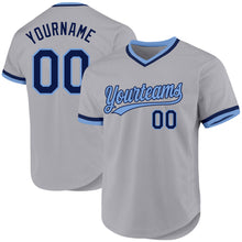 Load image into Gallery viewer, Custom Gray Navy-Light Blue Authentic Throwback Baseball Jersey
