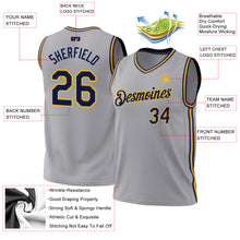 Laden Sie das Bild in den Galerie-Viewer, Custom Gray Navy-Gold Authentic Throwback Basketball Jersey
