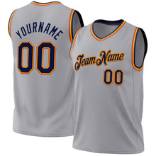 Laden Sie das Bild in den Galerie-Viewer, Custom Gray Navy Gold-Orange Authentic Throwback Basketball Jersey
