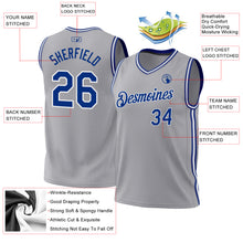 Load image into Gallery viewer, Custom Gray Royal-White Authentic Throwback Basketball Jersey
