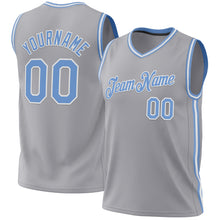 Load image into Gallery viewer, Custom Gray Light Blue-White Authentic Throwback Basketball Jersey
