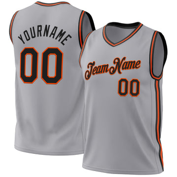 Custom Gray Black-Orange Authentic Throwback Basketball Jersey