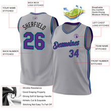 Load image into Gallery viewer, Custom Gray Purple Black-Teal Authentic Throwback Basketball Jersey
