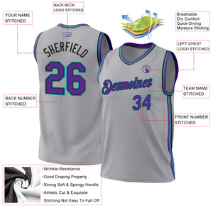 Custom Gray Purple Black-Teal Authentic Throwback Basketball Jersey