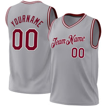 Laden Sie das Bild in den Galerie-Viewer, Custom Gray Maroon-White Authentic Throwback Basketball Jersey
