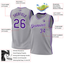 Load image into Gallery viewer, Custom Gray Purple-White Authentic Throwback Basketball Jersey
