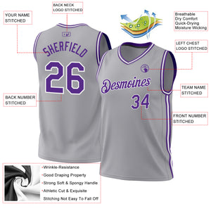 Custom Gray Purple-White Authentic Throwback Basketball Jersey