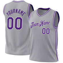 Laden Sie das Bild in den Galerie-Viewer, Custom Gray Purple-White Authentic Throwback Basketball Jersey
