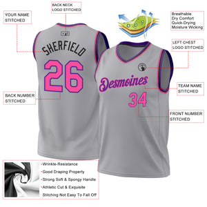 Custom Gray Pink Purple-Black Authentic Throwback Basketball Jersey