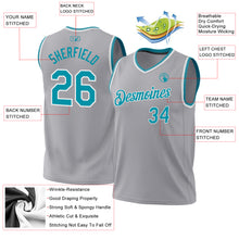Load image into Gallery viewer, Custom Gray Teal-White Authentic Throwback Basketball Jersey
