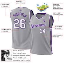 Laden Sie das Bild in den Galerie-Viewer, Custom Gray White-Purple Authentic Throwback Basketball Jersey
